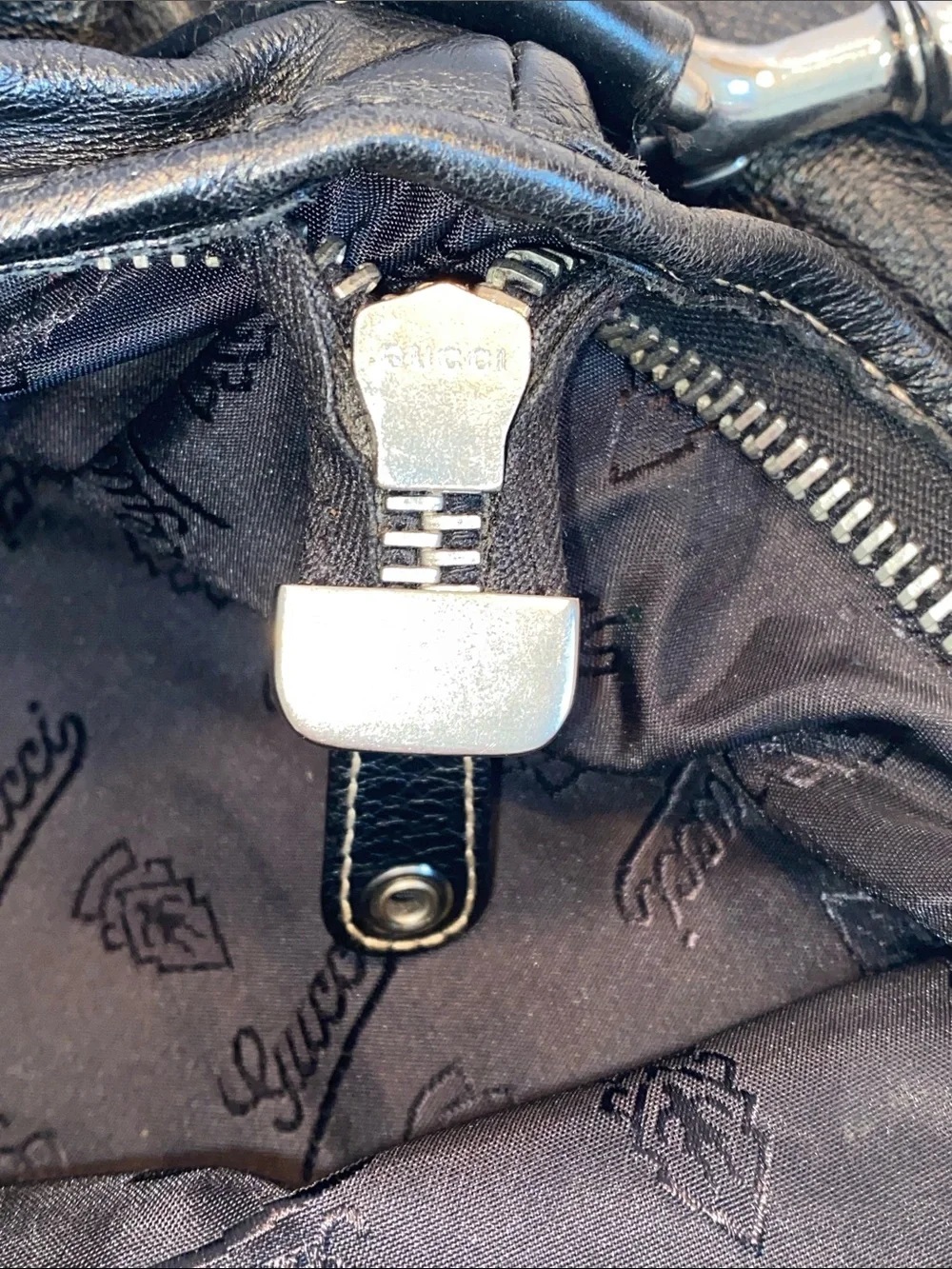 Gucci Large Black Leather shoulder Bag with Braided Strap 189678